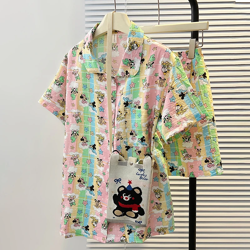 睡衣夏季2025年新款高颜值多巴胺米奇慵懒风短袖短裤家居服套装
