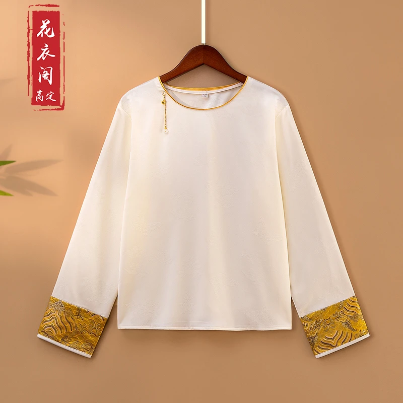 【云雅】春季2025新款上衣小衫女装新中式国风圆领提花气质长袖衬衫