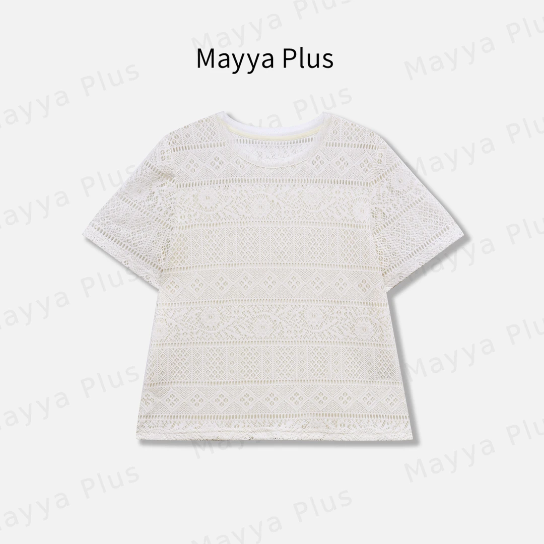 【玉生烟】Mayya Plus麦芽定制法式镂空针织小衫女时尚短袖32527017
