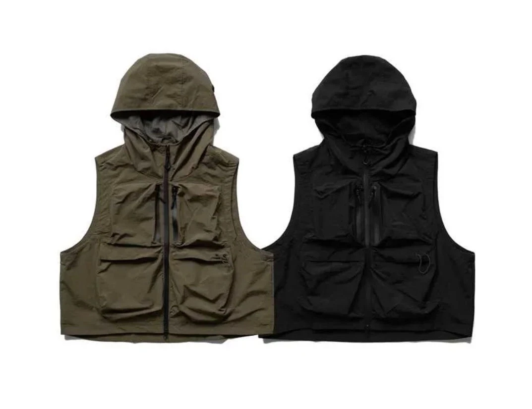 三哈宫-《原单工装马甲》日系大口袋机能户外连帽马夹春夏多口袋