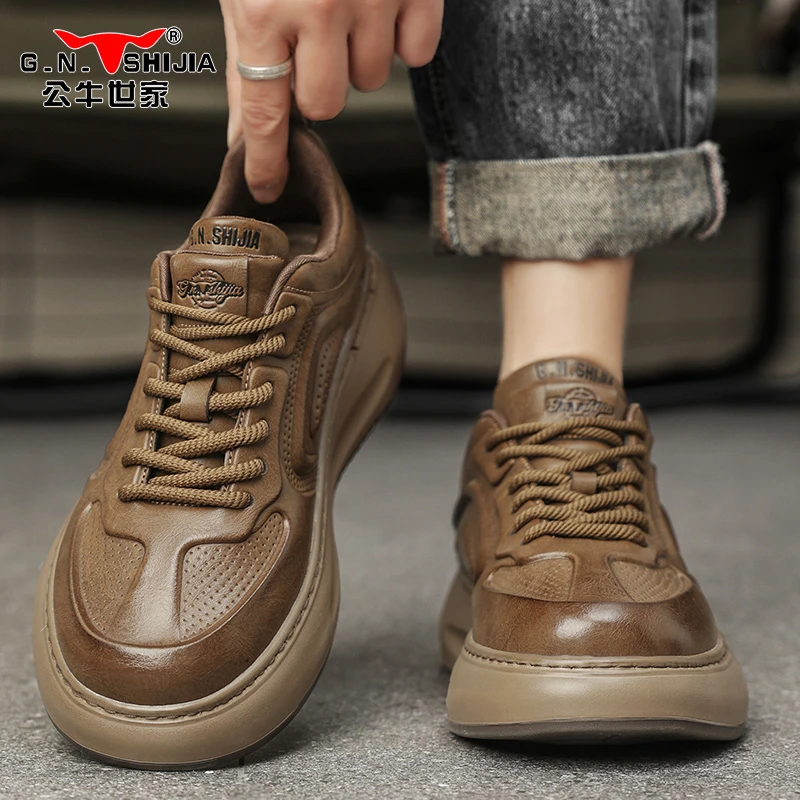 公牛世家厚底休闲板鞋春季休闲鞋透气复古潮鞋男士潮流