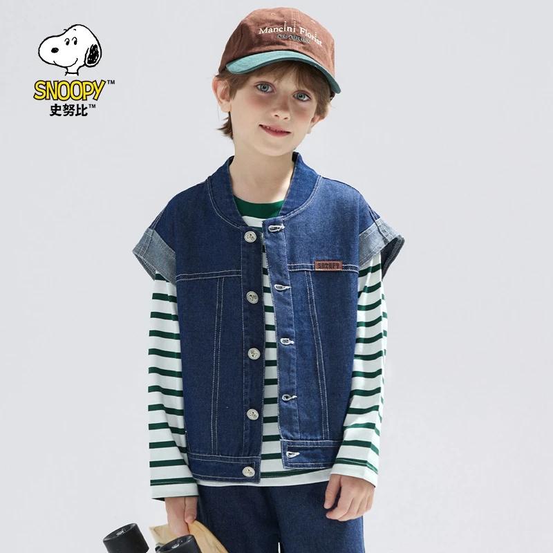 史努比儿童休闲百搭时尚潮童牛仔马甲外套JY53W003