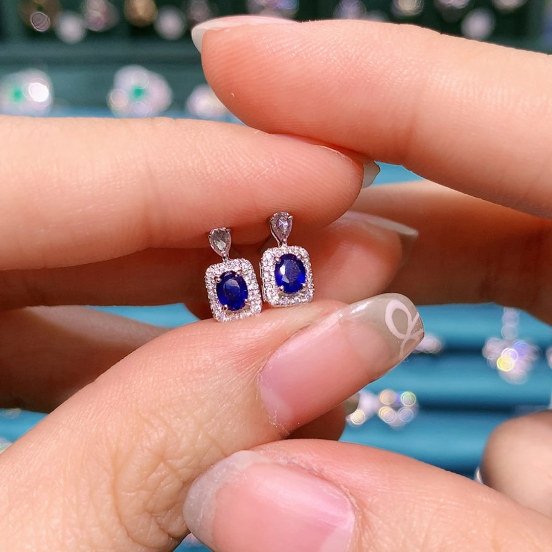【闪购商品】蓝宝石耳钉18K金镶嵌