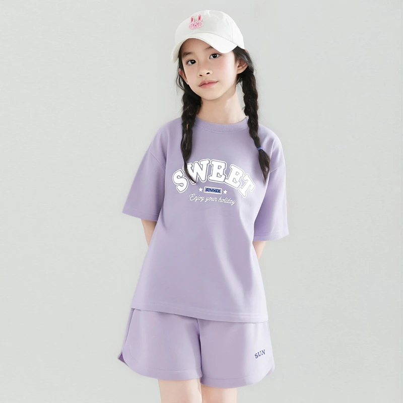 笛莎女童套装夏季中大童儿童洋气宽松运动短裤两件套-73242T109