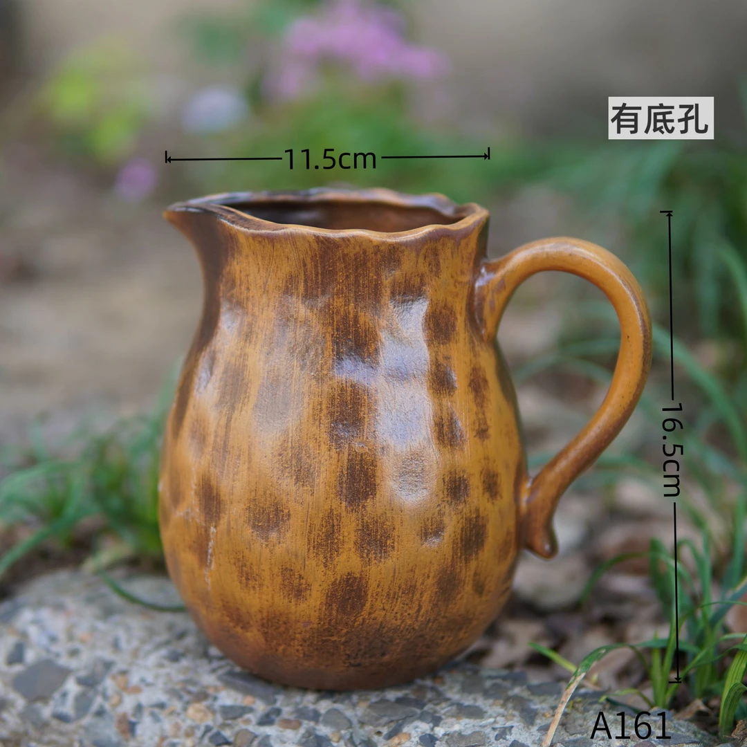 B847深色茶壶花盆复古老桩法师三角梅蝴蝶兰粗陶陶瓷异形紫砂花盆