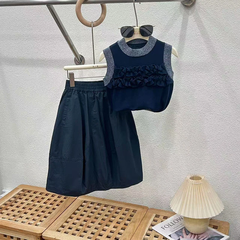 女童夏季套装2025新款洋气时髦儿童运动夏装长裙中大童裙子两件套