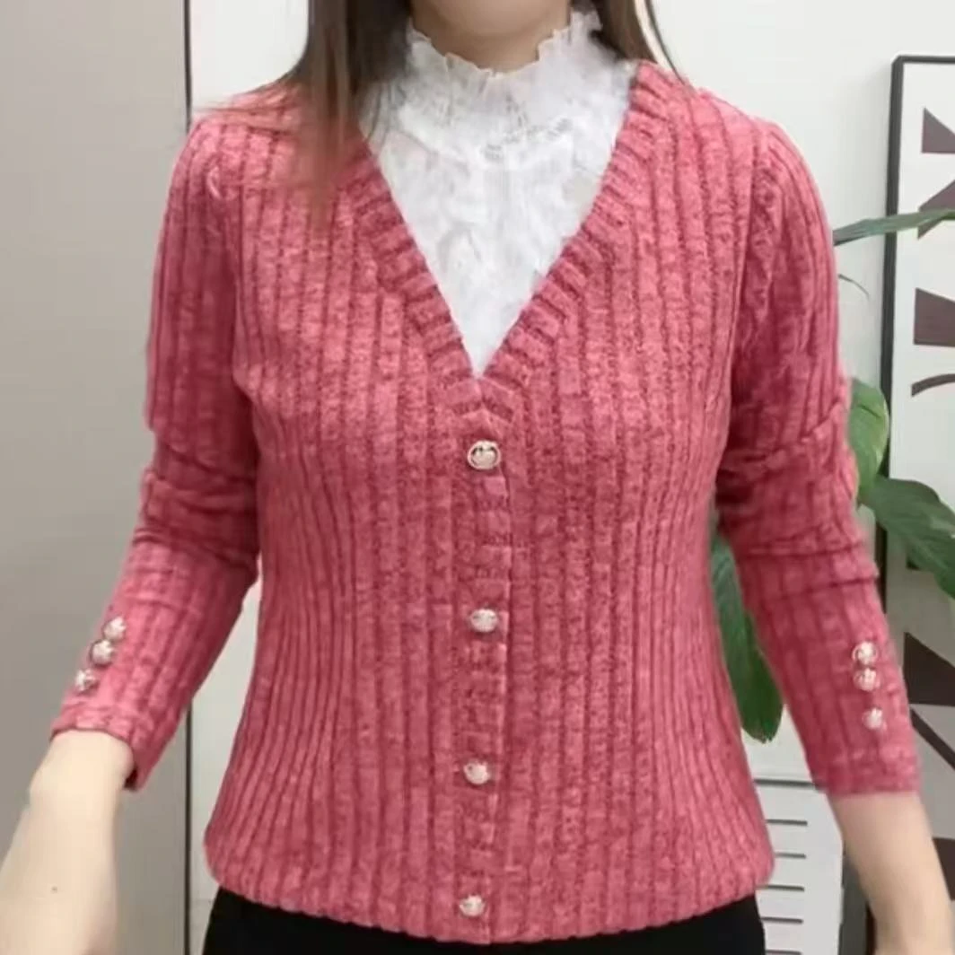 2025新款春秋羽毛半高领气质百搭时尚洋蕾丝拼接显瘦长袖衫