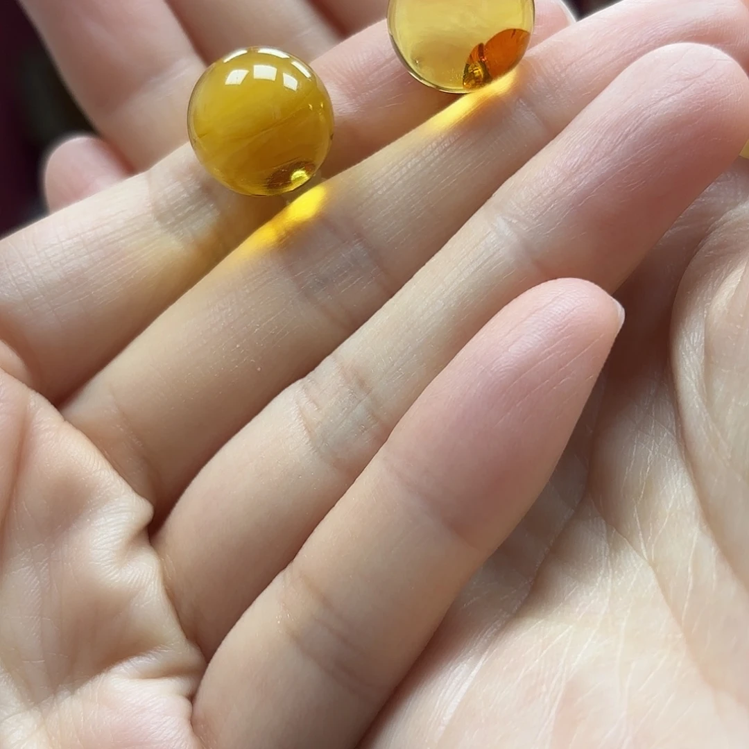 银S925镶嵌琥珀耳饰耳钉（15mm）