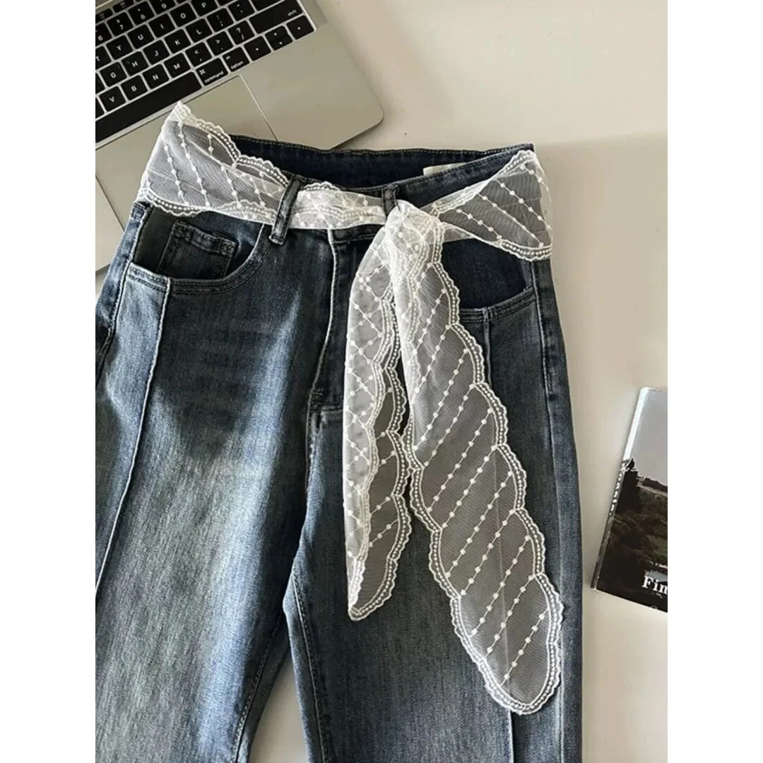 韩国ins复古蕾丝长条丝巾春夏百搭装饰飘带法式发带多功能腰带m