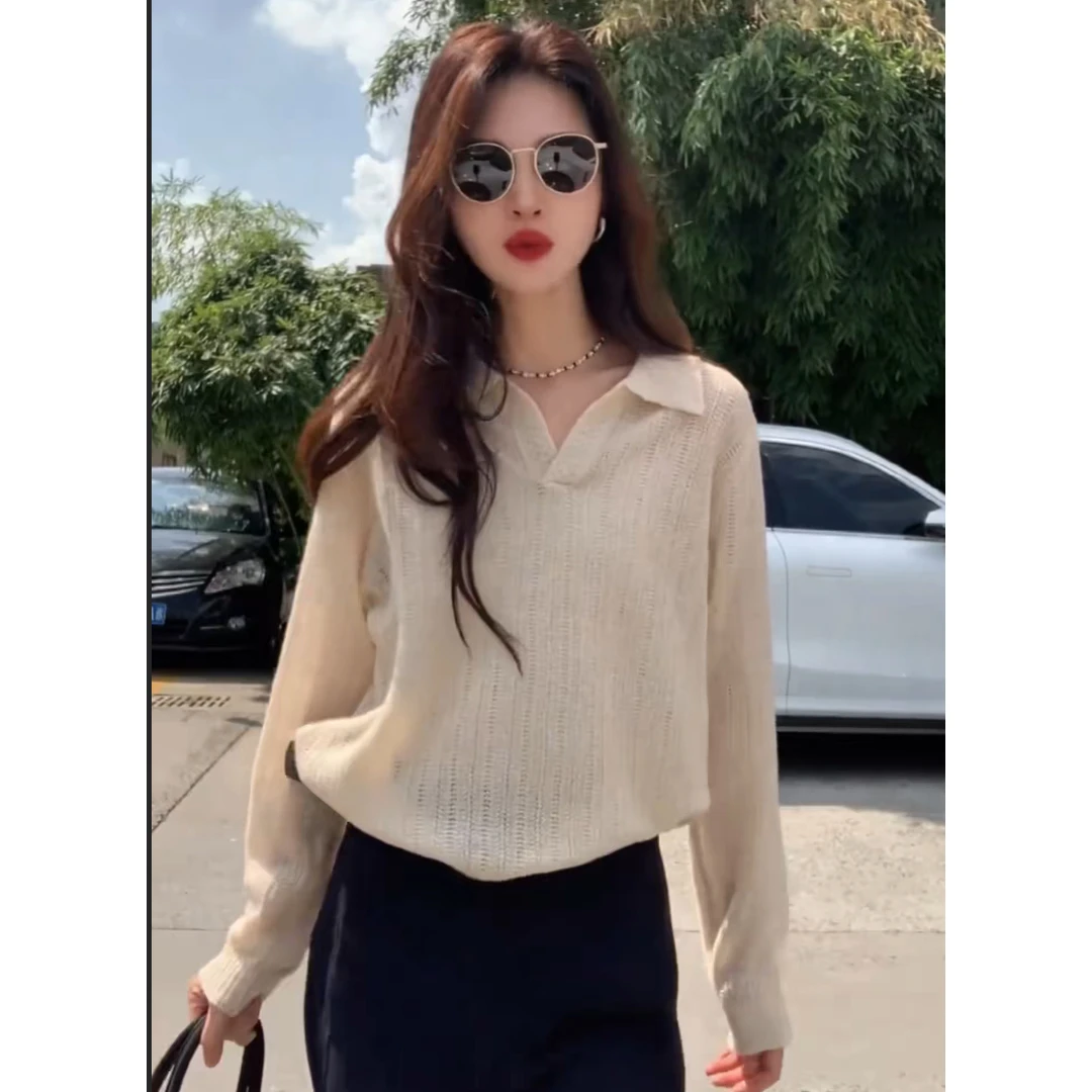 2025秋季气质百搭慵懒风宽松显瘦Polo衫上衣女休闲简约