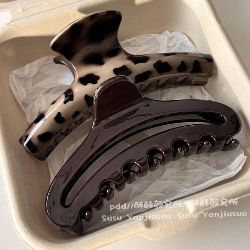 日韩亚克力高级感豹纹抓夹大号简约镂空发抓后脑勺盘发鲨鱼夹发饰