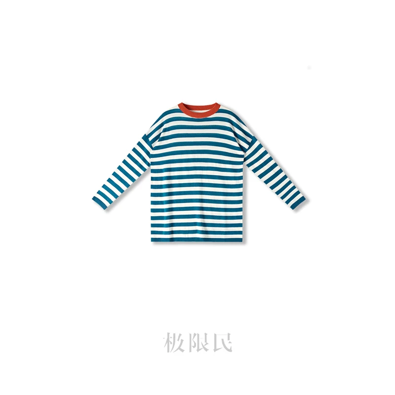 极限民《水木眀瑟》条纹长袖软糯宽松舒适百搭减龄上衣J4114J1101