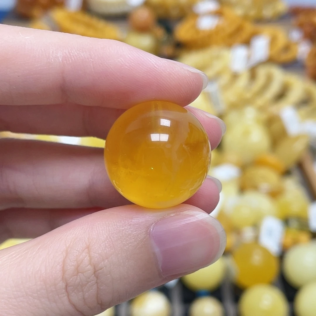 蜜蜡未镶嵌珠宝奇石圆珠满蜜浓蜜橘金溶洞金沙20.9mm瑕