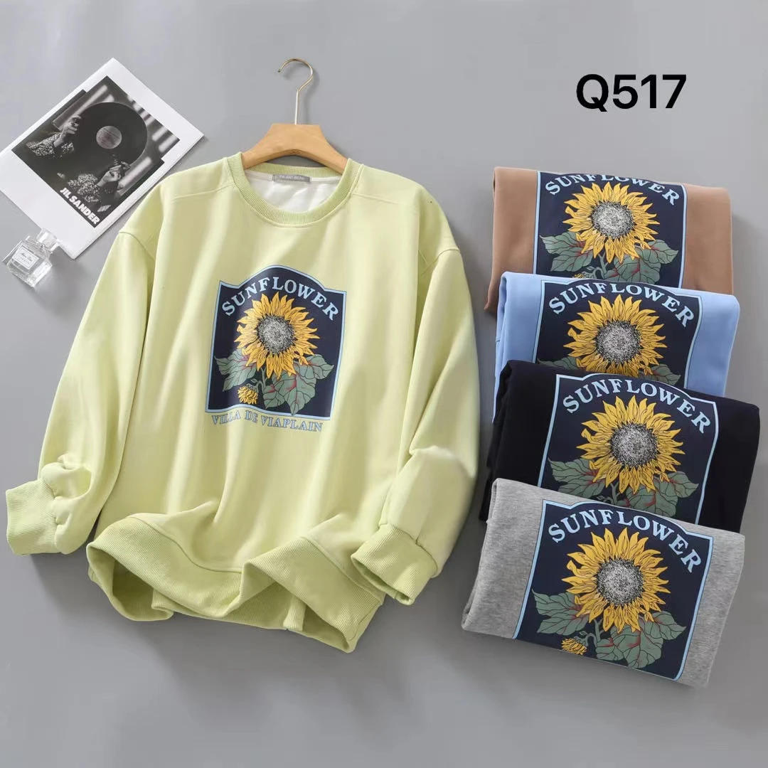 H-1-517福利款百搭圆领向日葵印花套头女卫衣衣长65胸围118