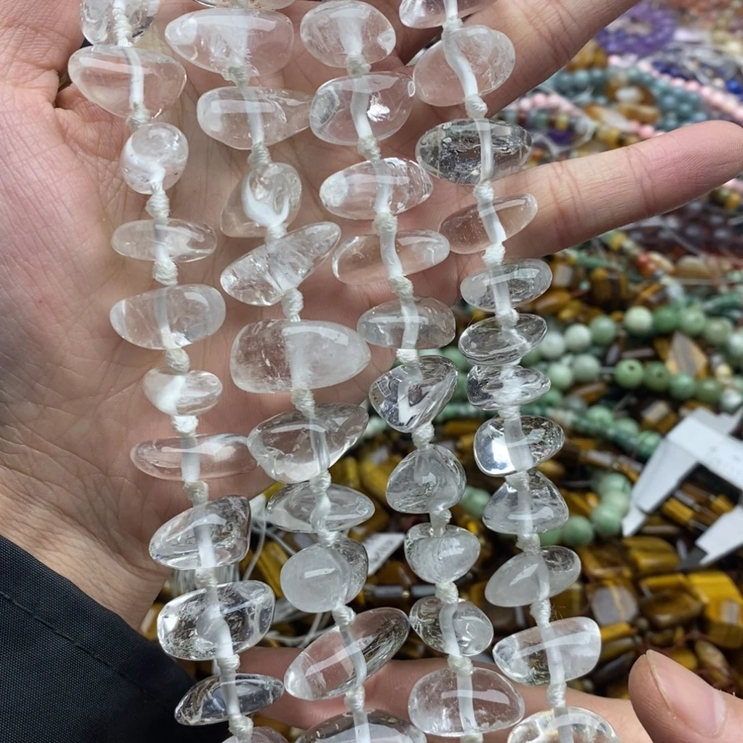玛瑙/玉髓未镶嵌珠宝半成品一条天然白水晶大随行透体微棉