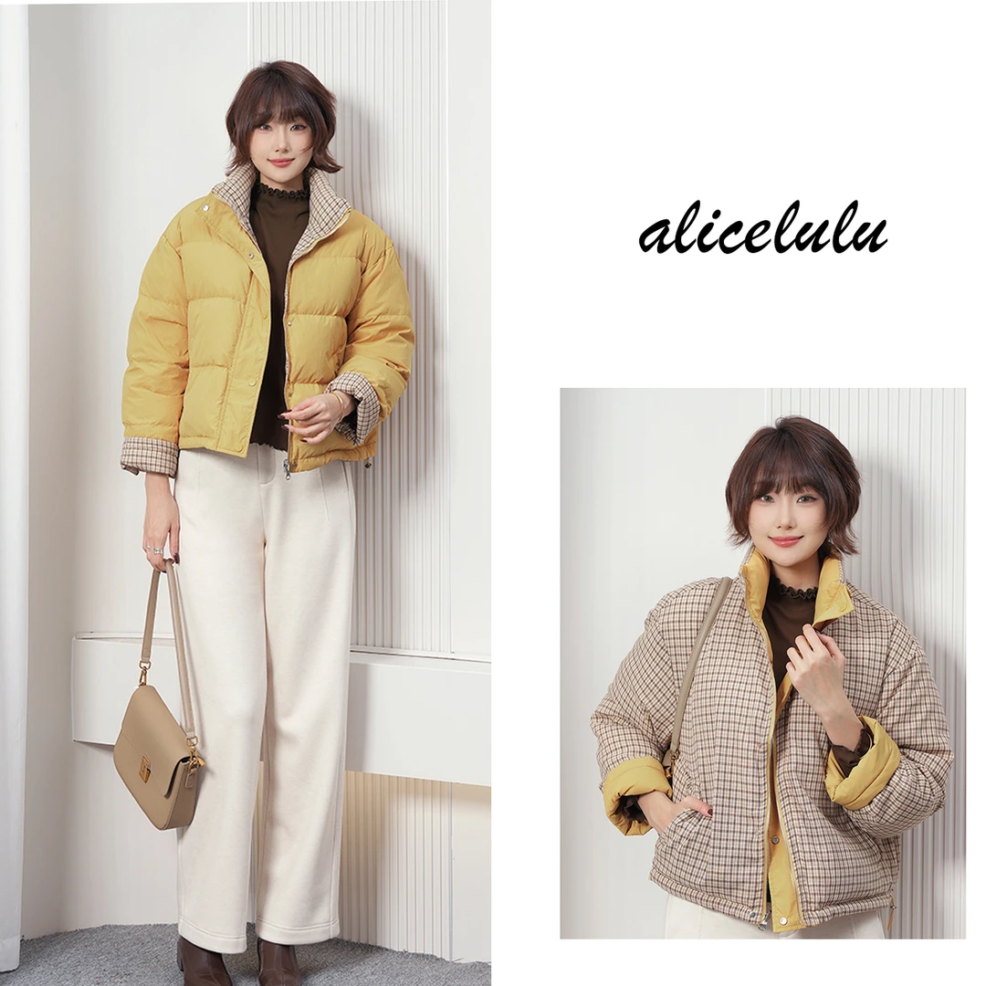 alicelulu‘撞色格纹’小个子立领羽绒服宽松保暖S2145817Tr