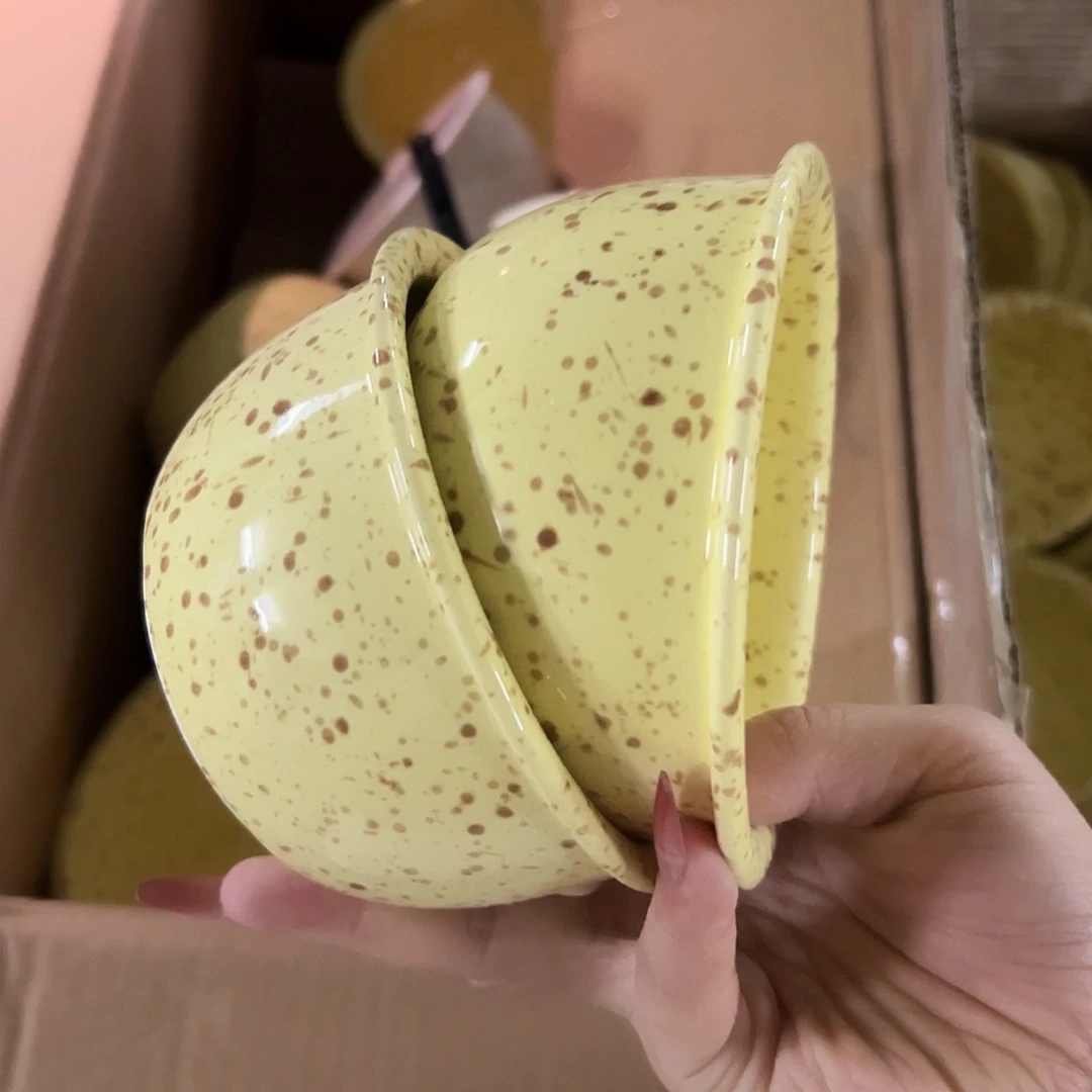 陶微瑕黄色泼墨碗两个
