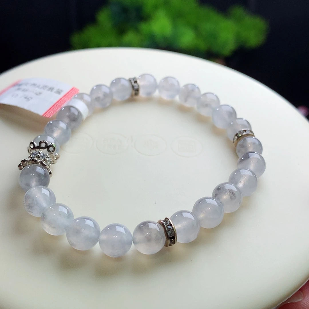 未镶嵌手串翡翠卡7mm冰飘乌鸡花 自带国风水墨画的意境！