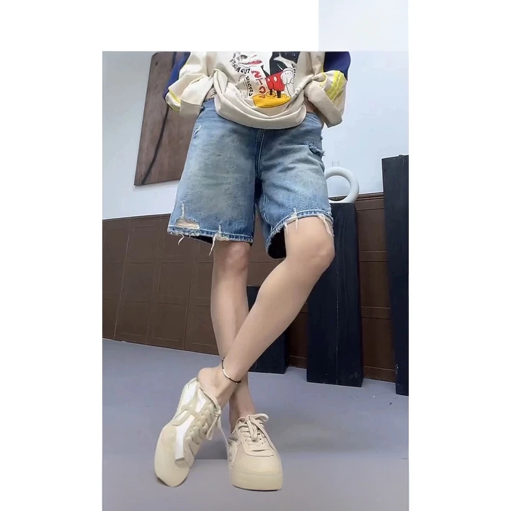 爆款直筒五分休闲短裤薄款夏季女小个子高腰显瘦宽松毛边牛仔裤女