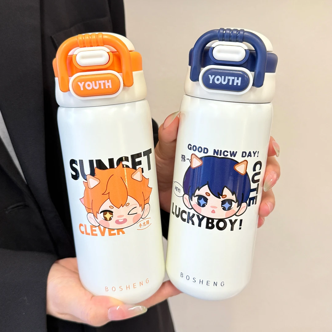 儿童保温杯男孩上学专用卡通排球少年水杯316不锈钢便携双饮杯子