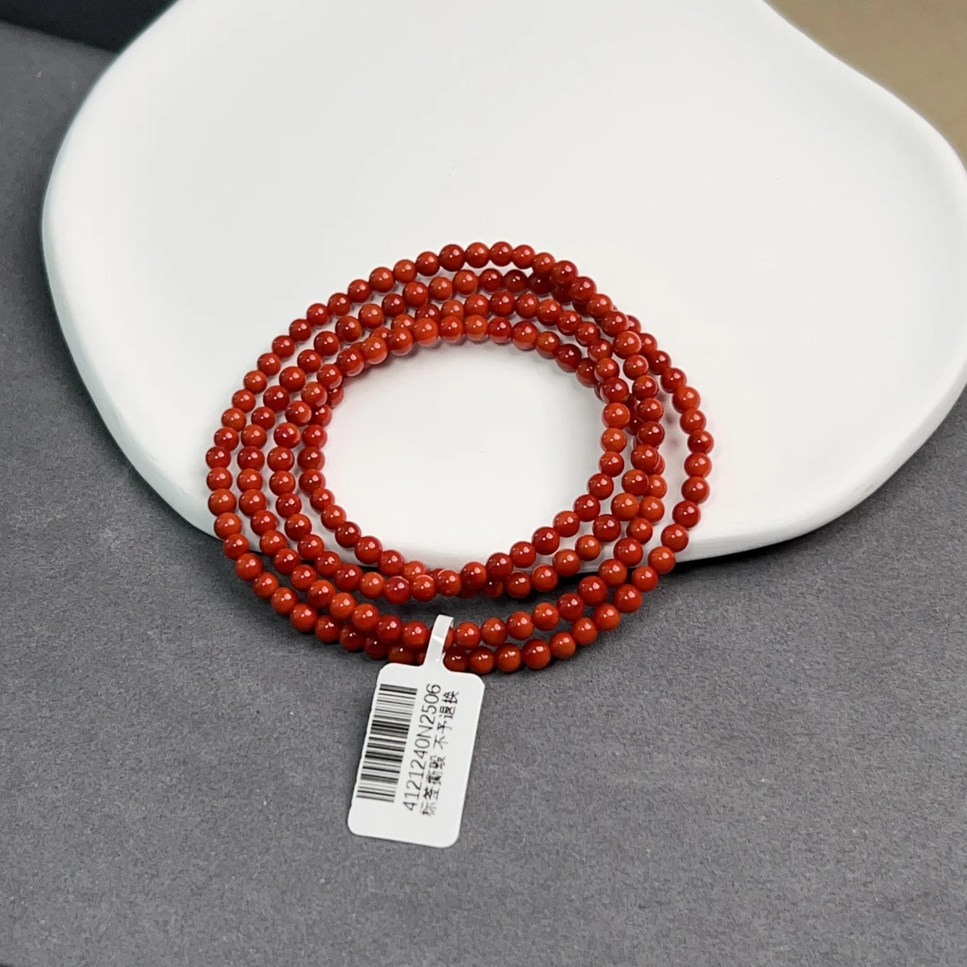 特级牛血红南红玛瑙多圈手串4-4.5mm