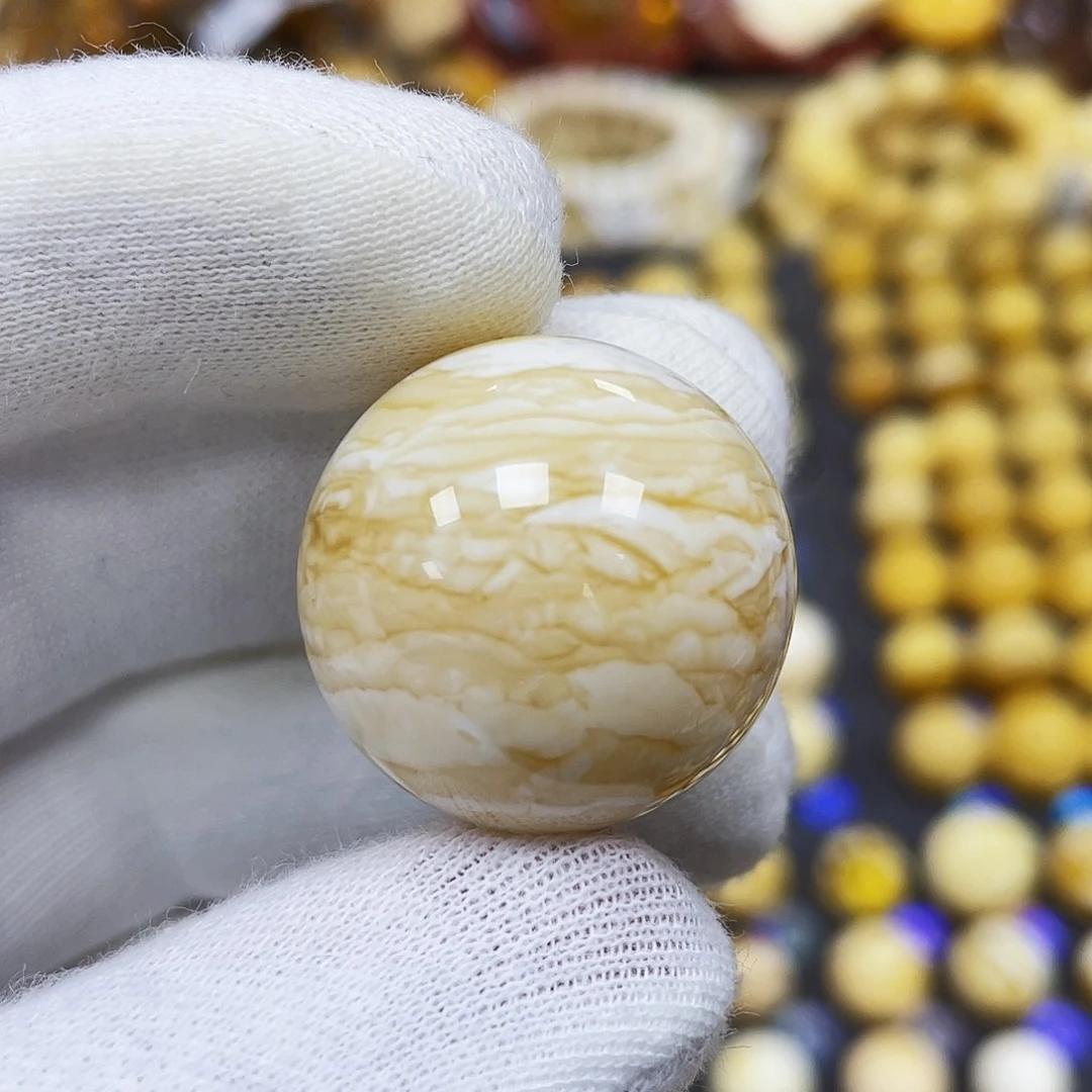 蜜蜡珠宝奇石未镶嵌25.3mm千层雪瓷虎皮蜡｜圆珠·段掌柜