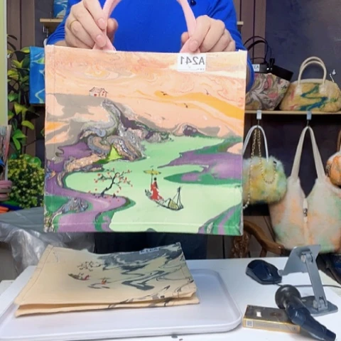 手绘画丝绸单肩包黑天鹅