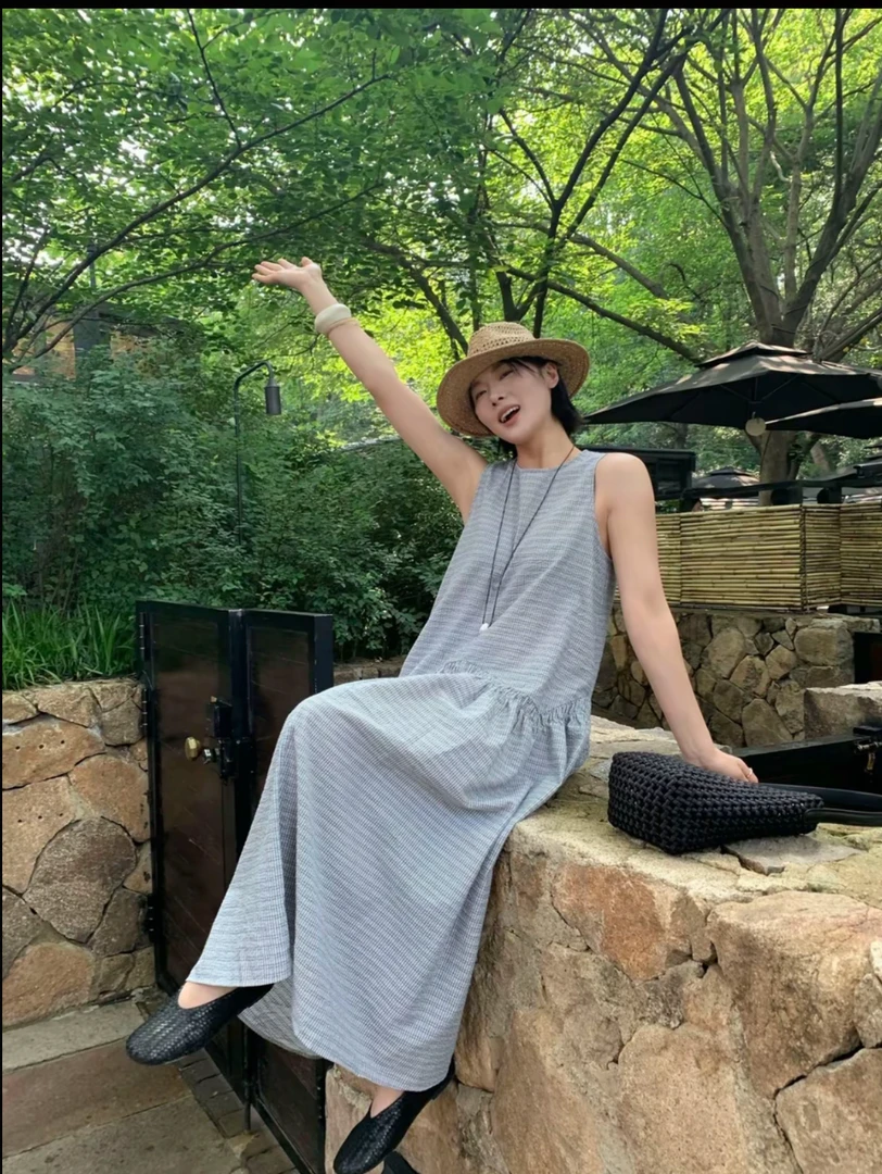 Az LongQuan 格子无袖背心连衣裙 2025夏季设计师时尚新款 DA5233