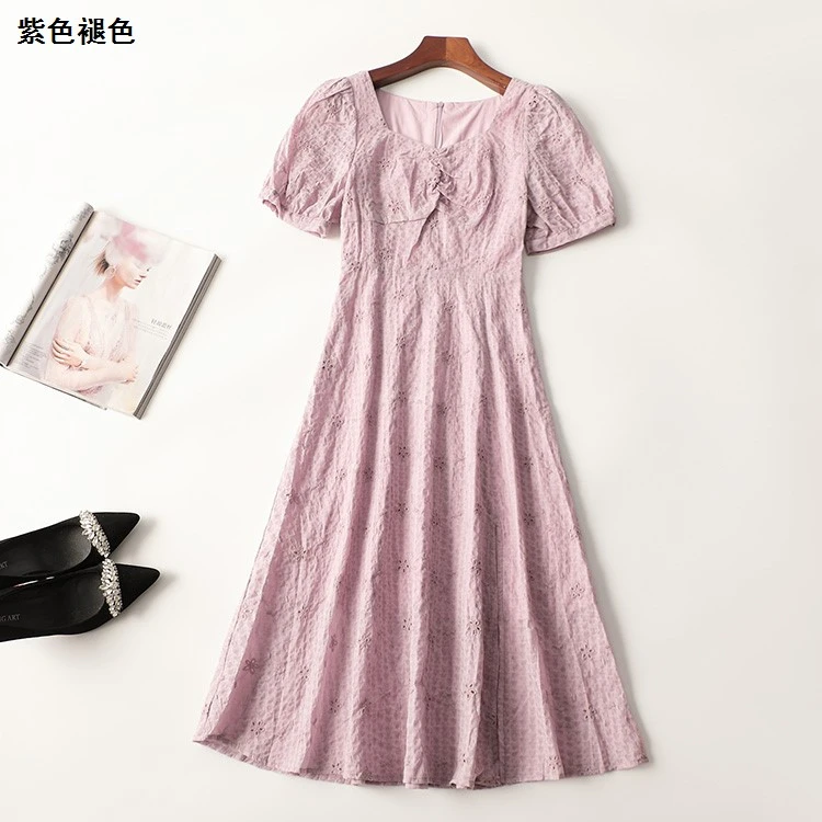 410495春加长款短袖V领连衣裙新奇特超值品质女装