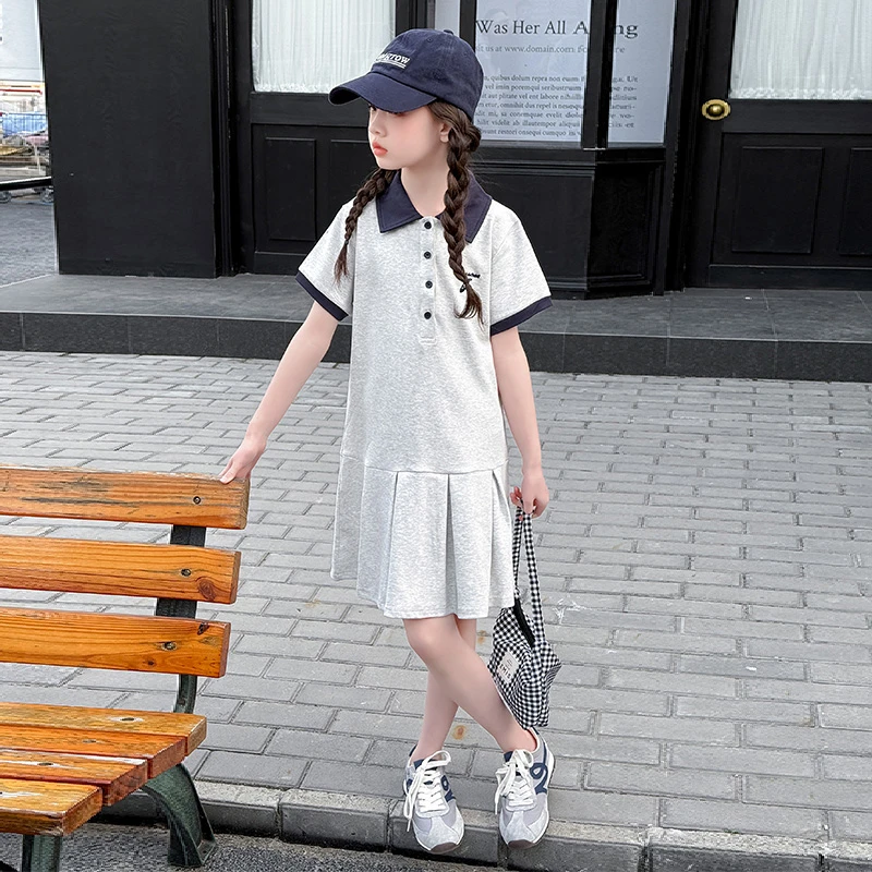 女童连衣裙2025夏装新款儿童洋气POLO领裙子中大童女孩裙子学院风