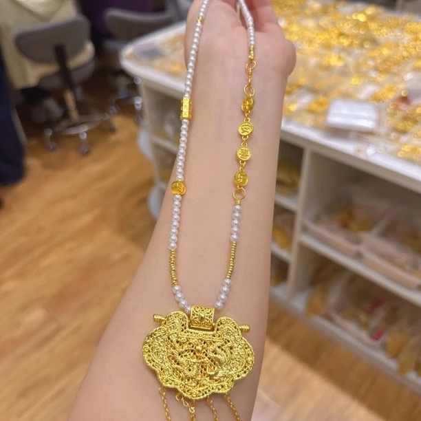 合金吊坠 天子门生大吊坠原创设计搭配白珠子项链60cm