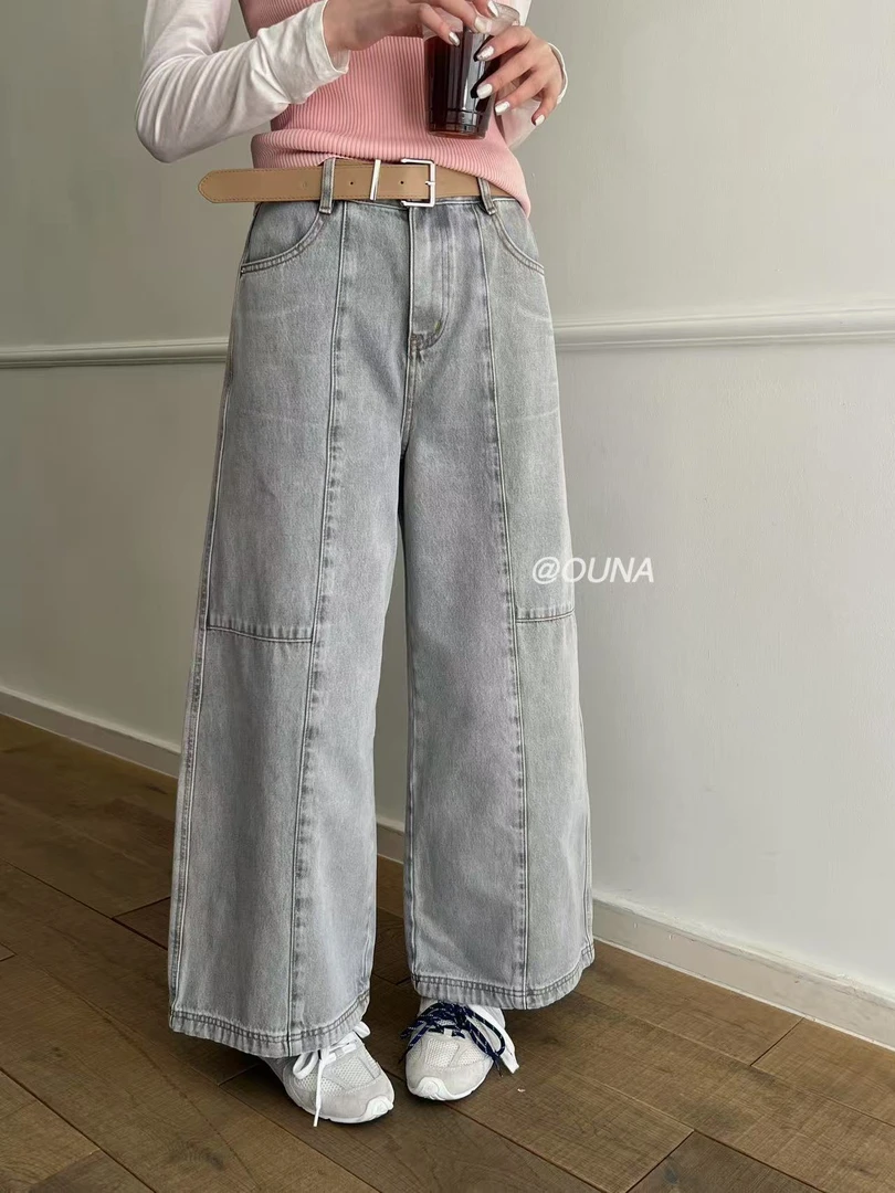 十三行OUNA-夏季福秒阔腿休闲百搭牛仔裤#5258