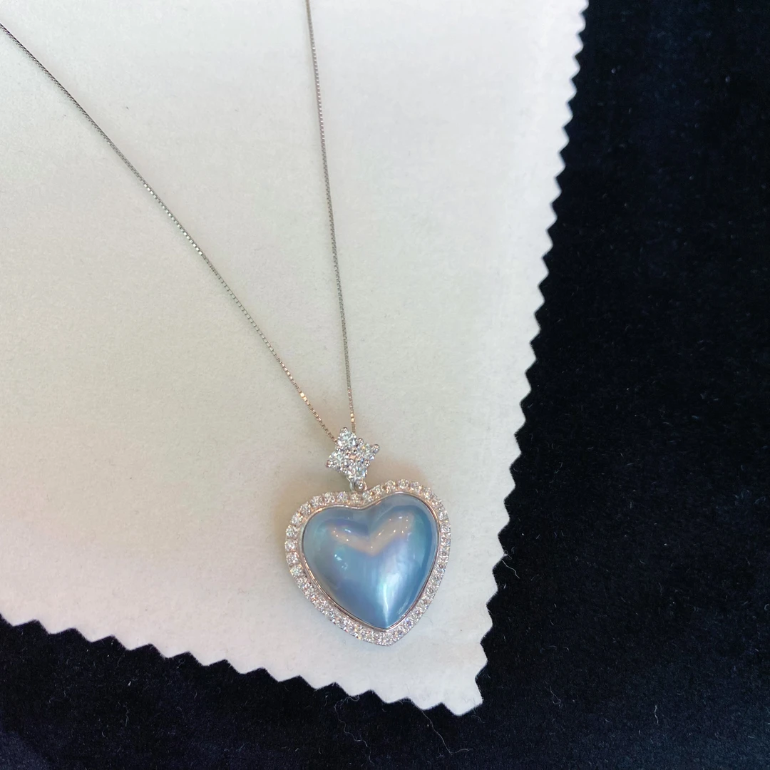 极光心形马贝珍珠吊坠18-19mm天然海水珍珠星空蓝