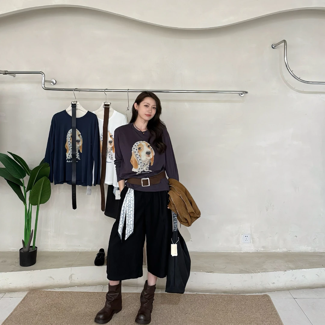 韩系长袖休闲小狗t