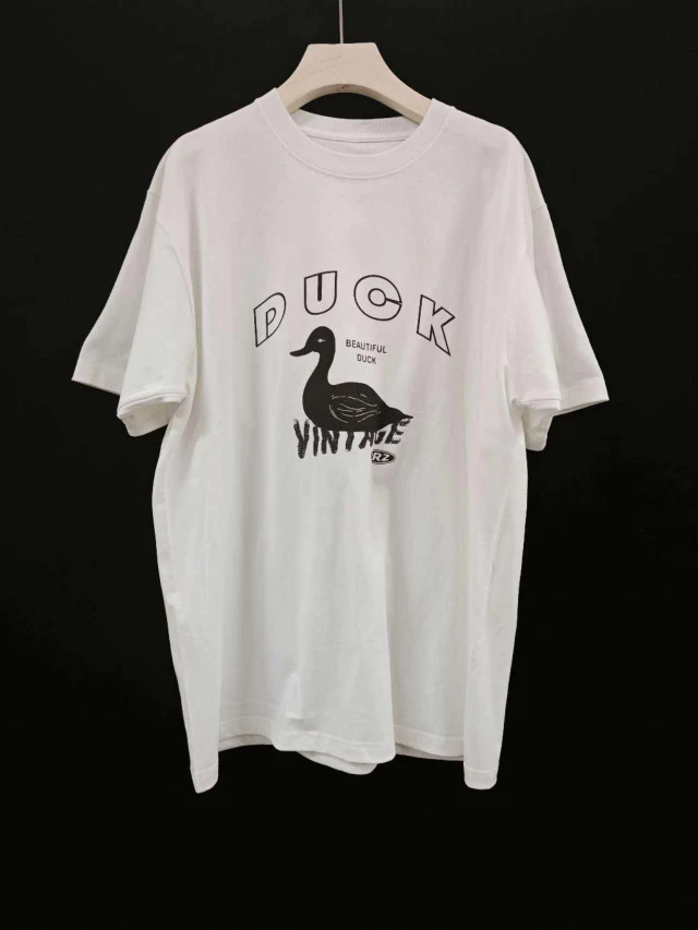 鸭子短袖t桖宽松百搭女士设计师夏季时尚轻奢白色纯棉休闲圆领