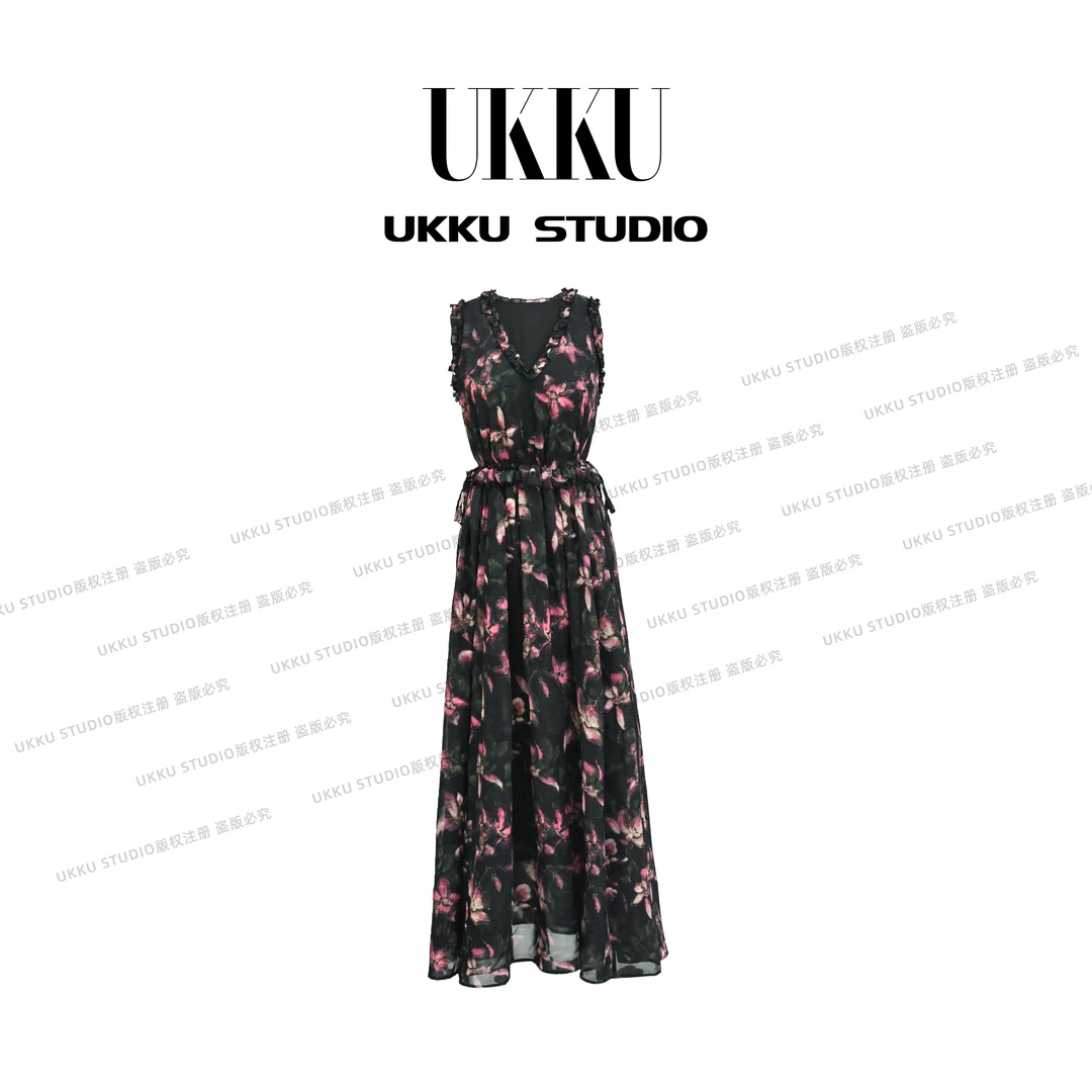 YT【UKKU STUDIO】【百合】时尚设计师气质显瘦印花连衣裙913861