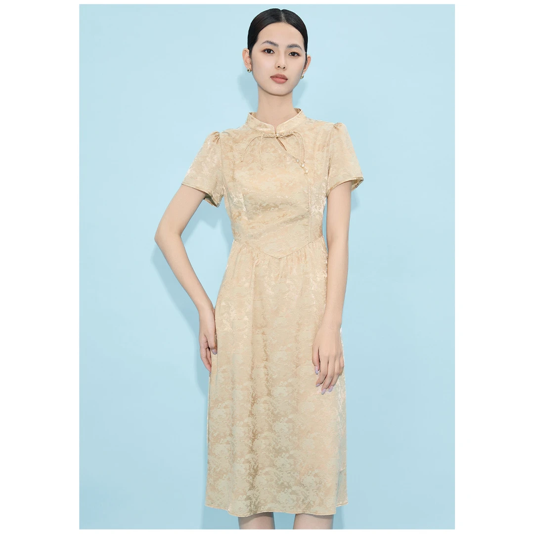 【马天奴】高级感时尚立领休闲透气蝴蝶结装饰精致连衣裙VHS184DRX0