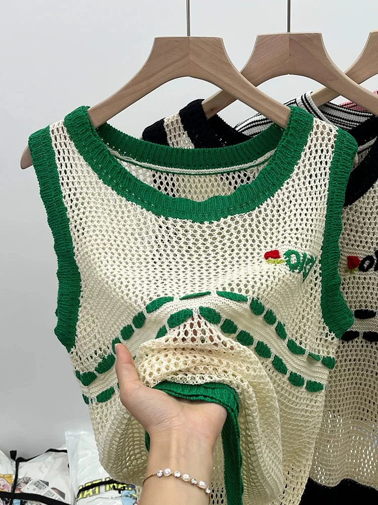 性感镂空针织背心女夏外穿无袖甜辣妹法式纯欲独特上衣设计感小众