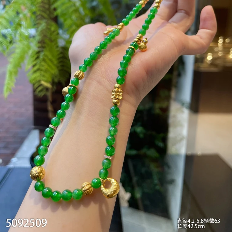 【标价非卖价】静玥翡 天然缅甸翡翠a货18K金钻镶珠串5092509