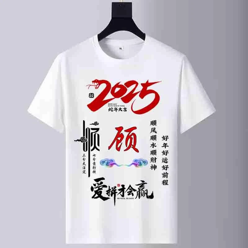 2025年新款蛇年大吉国潮百家姓氏定制男女学生夏季短袖圆领T恤