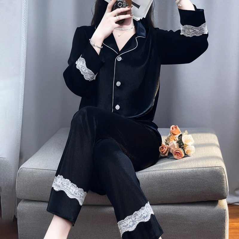 tpvl2025新款丝绒睡衣女春秋秋冬家居服套装简约纯色可外穿高级感