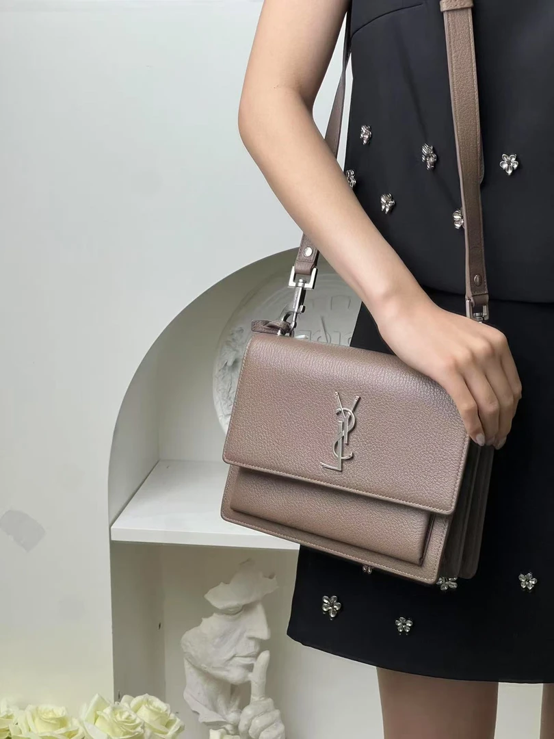 95新 YSL/圣罗兰 日落中号荔枝纹奶茶色 /优品