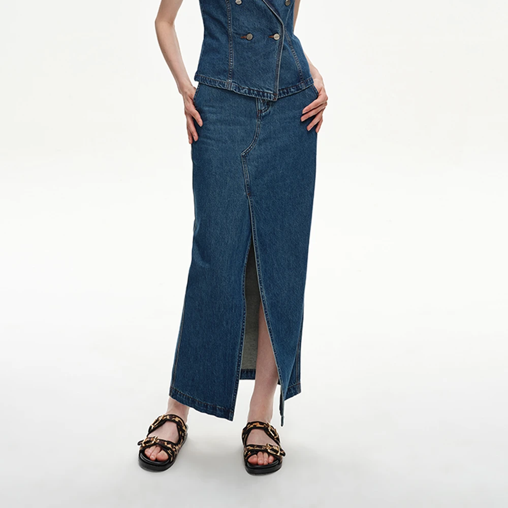 DI.AD牛仔水洗半身裙女2025春季新款正面半开衩复古抖音包臀裙子