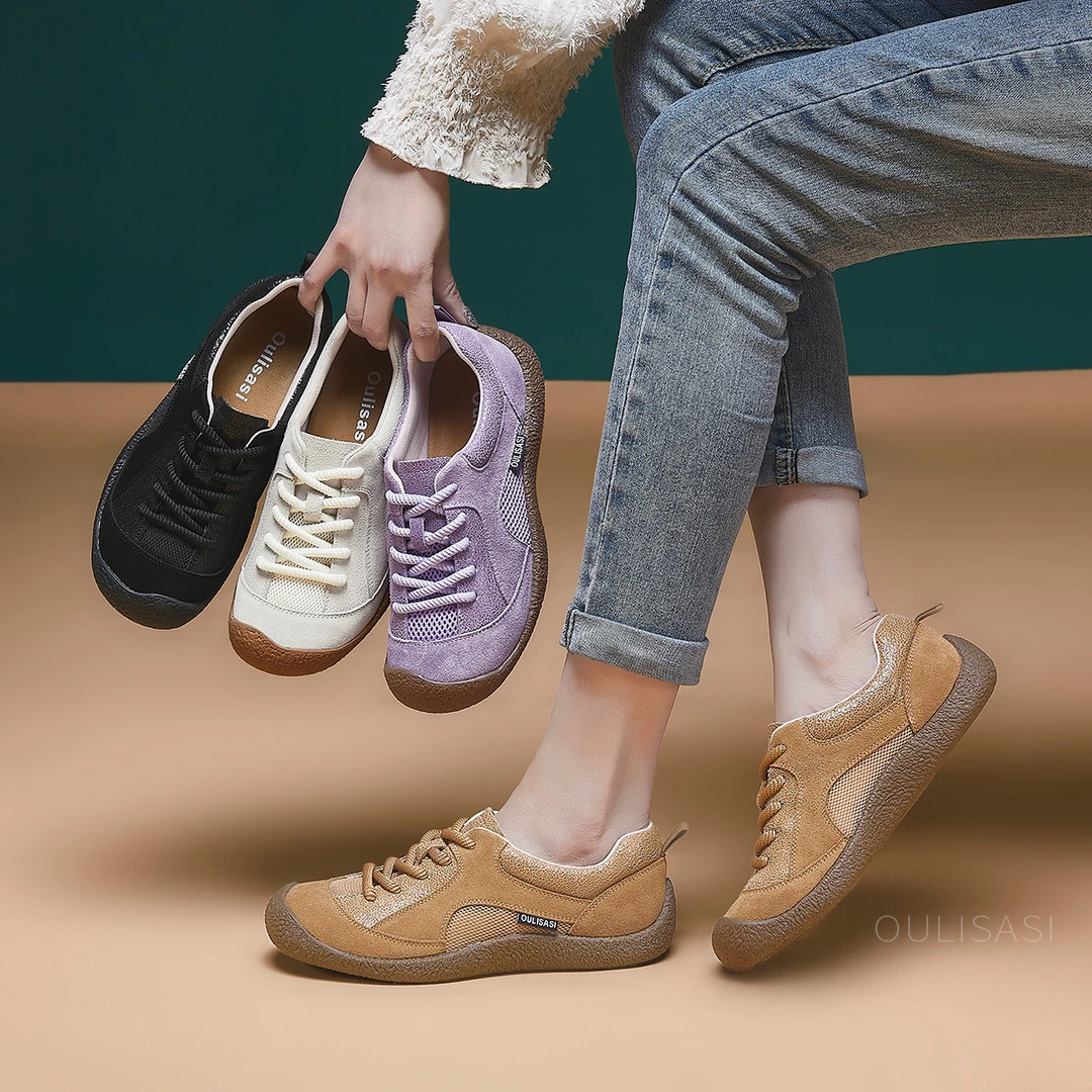 Oulisasi单鞋女2025春季新款原创爆裂网布软底软面系带透气防滑女