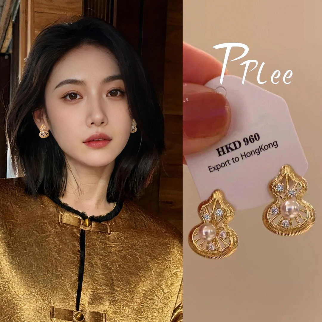 新中式金色镂空葫芦耳钉复古独特小众设计精致漂亮清冷感百搭耳环