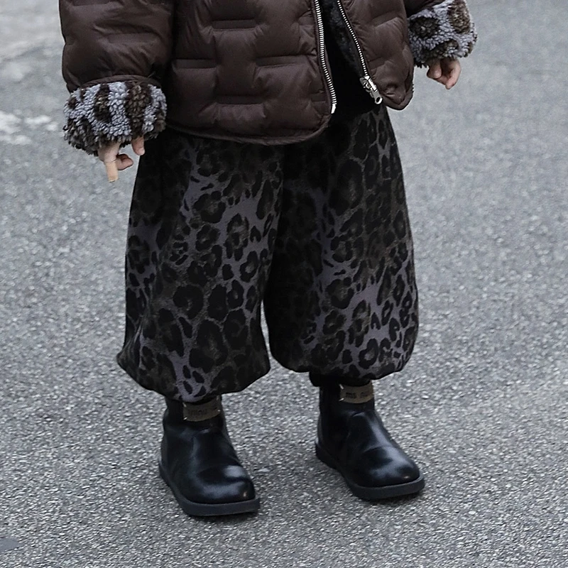 【现货】Jimmy妈童装 很难不爱冬季新款儿童加绒宽松豹纹灯笼裤长裤