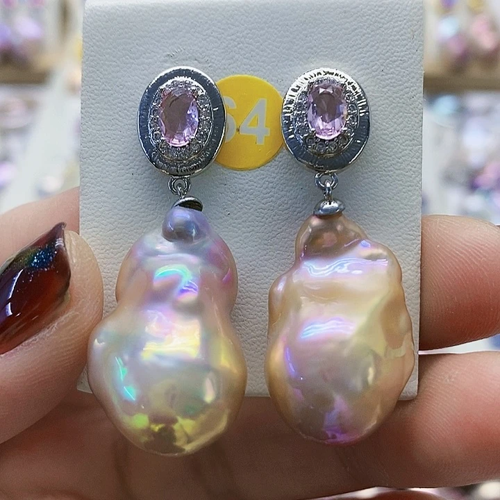 银S925镶嵌耳饰淡水珍珠