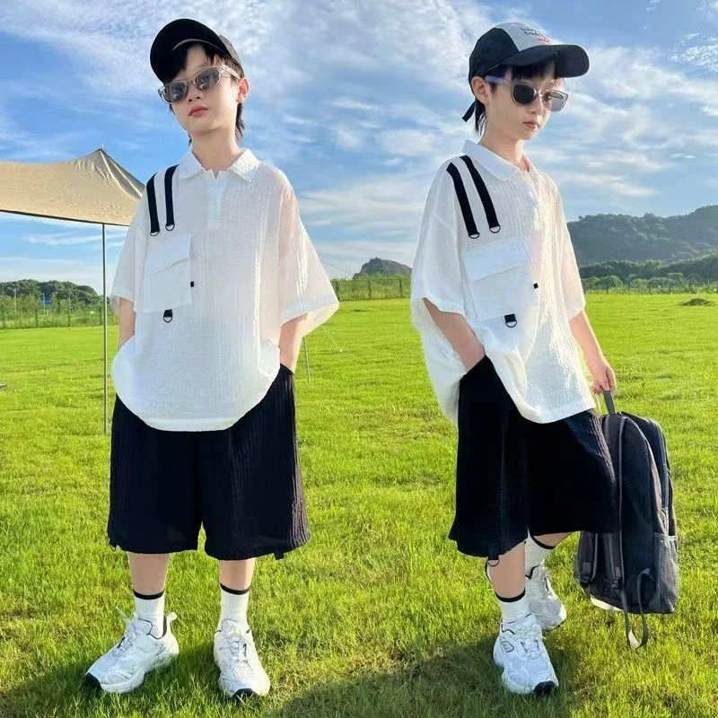 男童夏装套装2025新款儿童夏季短袖衬衫薄款中大童男孩夏款一整套