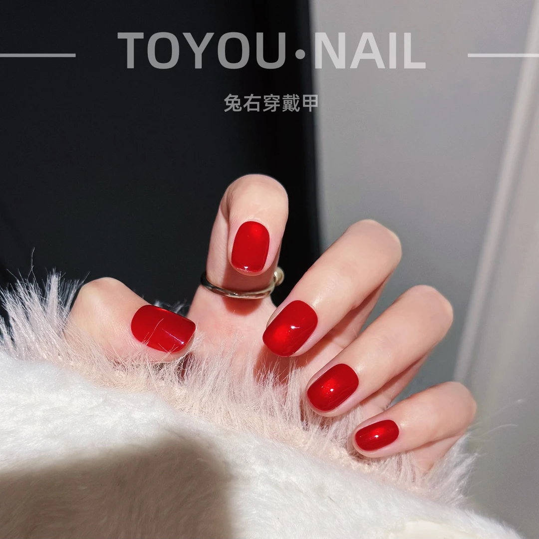【红宝石】显白红色系玻璃珠猫眼短款穿戴甲秋冬气质简约美甲贴片