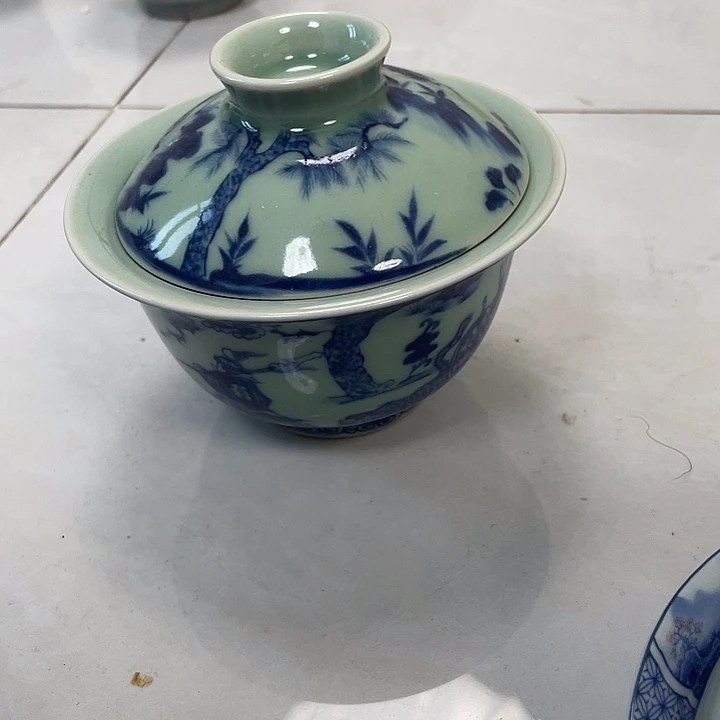 瓷片景德镇青釉鬼谷子下山元宝盖碗